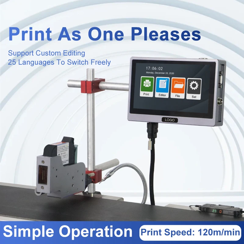 high quality online 25.4 mm thermal continuous inkjet printing machine for bottle, caps, cans, logo, expiry date