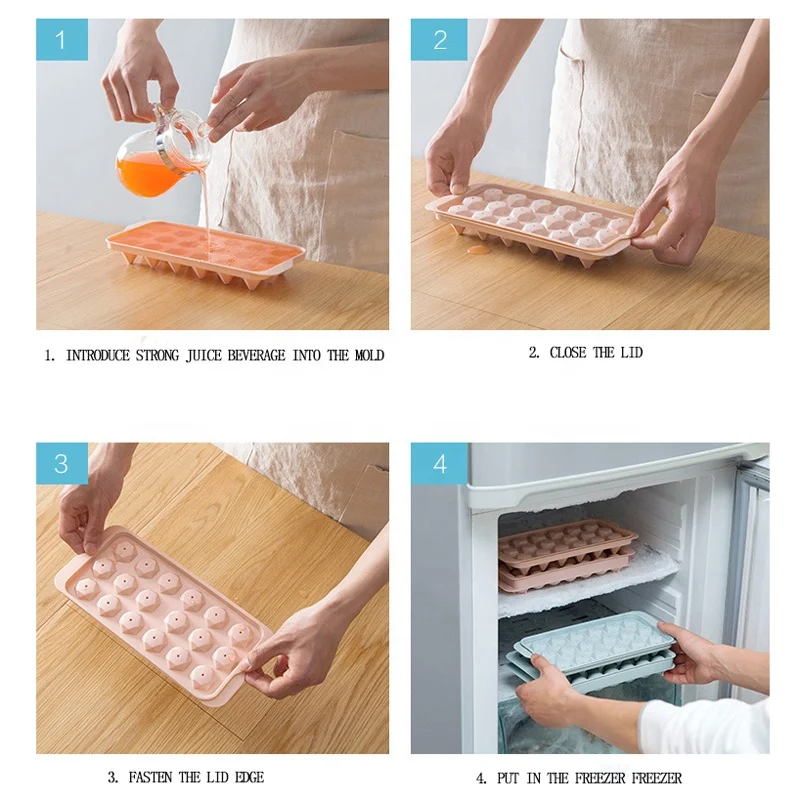 18/33 Grids Sphere Plastic Pebble Ice Tray with Lids Home Bar Party Round Ball Ice Cube Makers Kitchen DIY Ice Cream Mold Tool