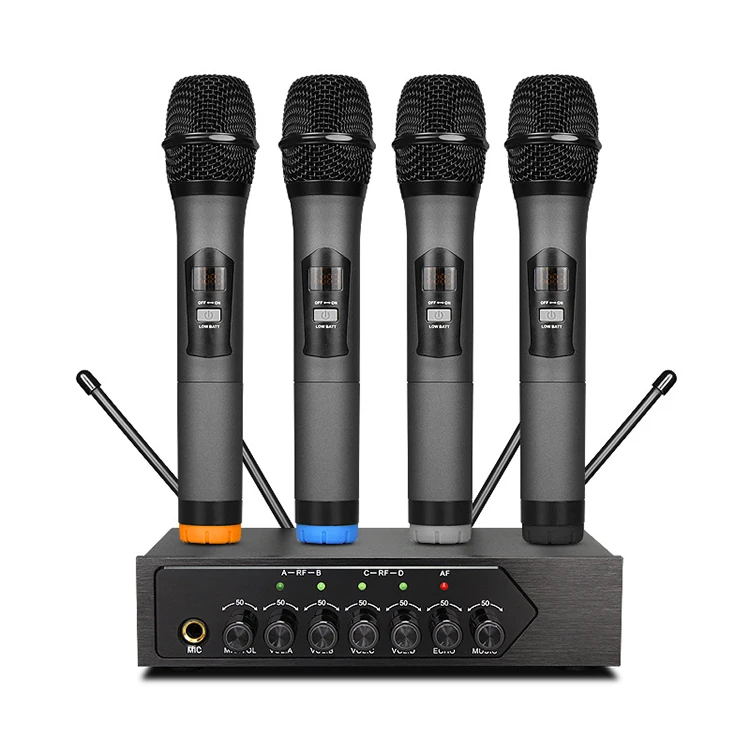 Professional 4 channel handheld UHF Performance In Stage singing wireless microphone price