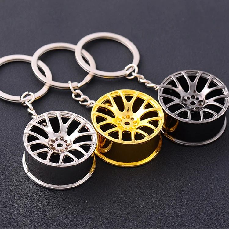 Customization Car Wheels Hub Keychain Alloy Pendant Wheel Hub Keychain for Promotion Gift Crafts Printable Logo Alloy Metal 30g