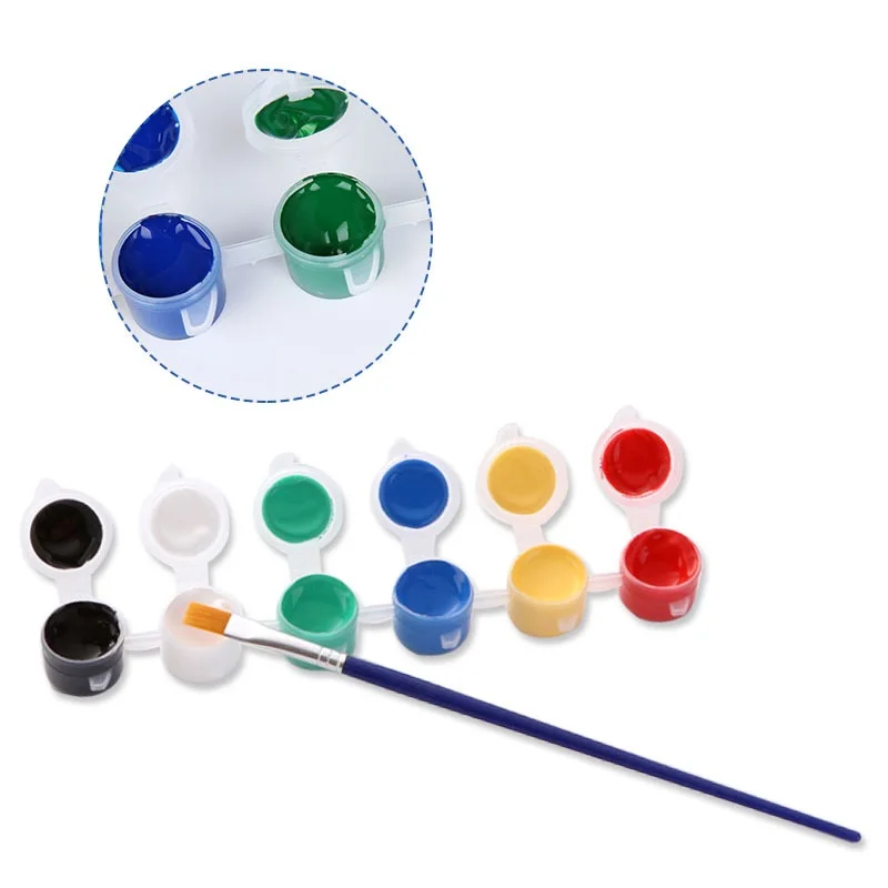 BOMEIJIA Art Factory Supply 6 Colors Portable Beginner Mini Acrylic Paint Pot with 1 Artist Brush