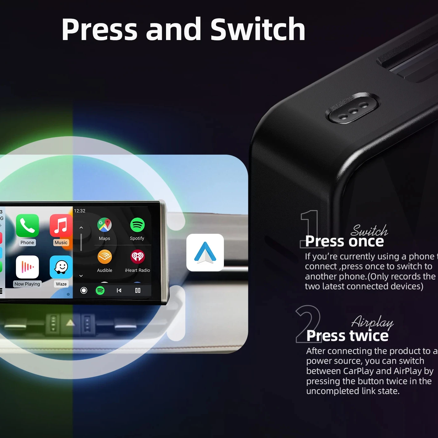 Ottocast latest Ottoadapter wireless 3 in 1 dongle wired carplay android auto cast smart mirroring airplay adapter for universal