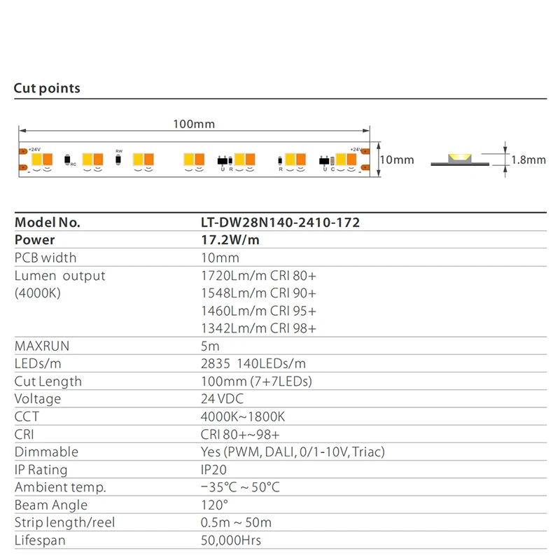 High Quality SMD2835 LED Strip DC24V Dim to Warm LED Strip Light 4000k 1800k CE ROHS UL Home Room Lighting for Indoor Decoration