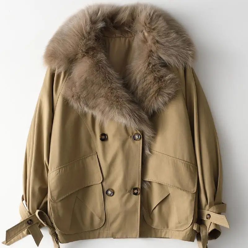 2022 Autumn winter jacket women parkas rabbit fur cropped coat for women