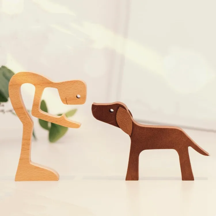 Hot Sale  Wooden Pet Carvings Dog Statues Home Decor Figurines Home Decor