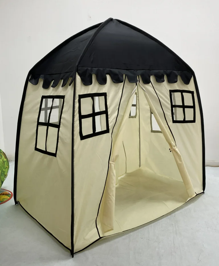 Factory Large Kids Teepee Tent Portable Children Play Tent for Boys Indoor Outdoor Use Fort with Carrying Case Black