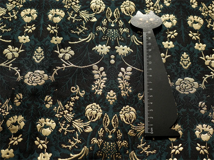 Yarn-dyed Gold Embossed Dark Green Retro Style Bag Cloth Hand-made Gold Bag Jewelry Jacquard Fabric wallpaper