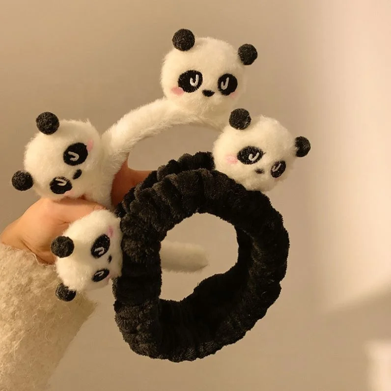 Fashion Plush Panda Headband Autumn Winter Head Hoop Cartoon Girls Kid Wash Face Hairbands Headdress Make Up Hair Accessories