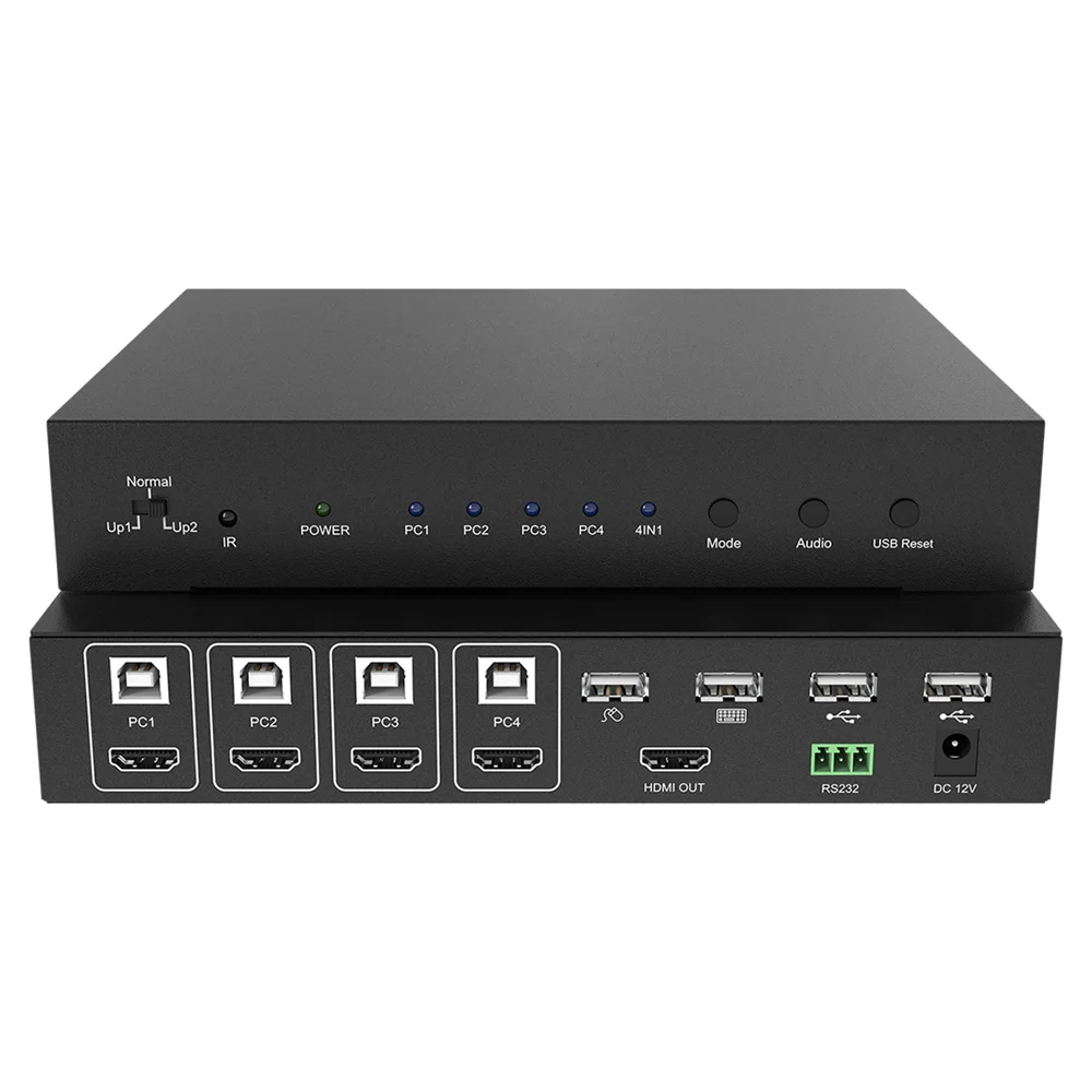 Промышленный дизайн 1080p HDMI 4x1 KVM Multiviewer бесшовный переключатель роуминговая мышь ИК пульт дистанционного управления RS232 1U