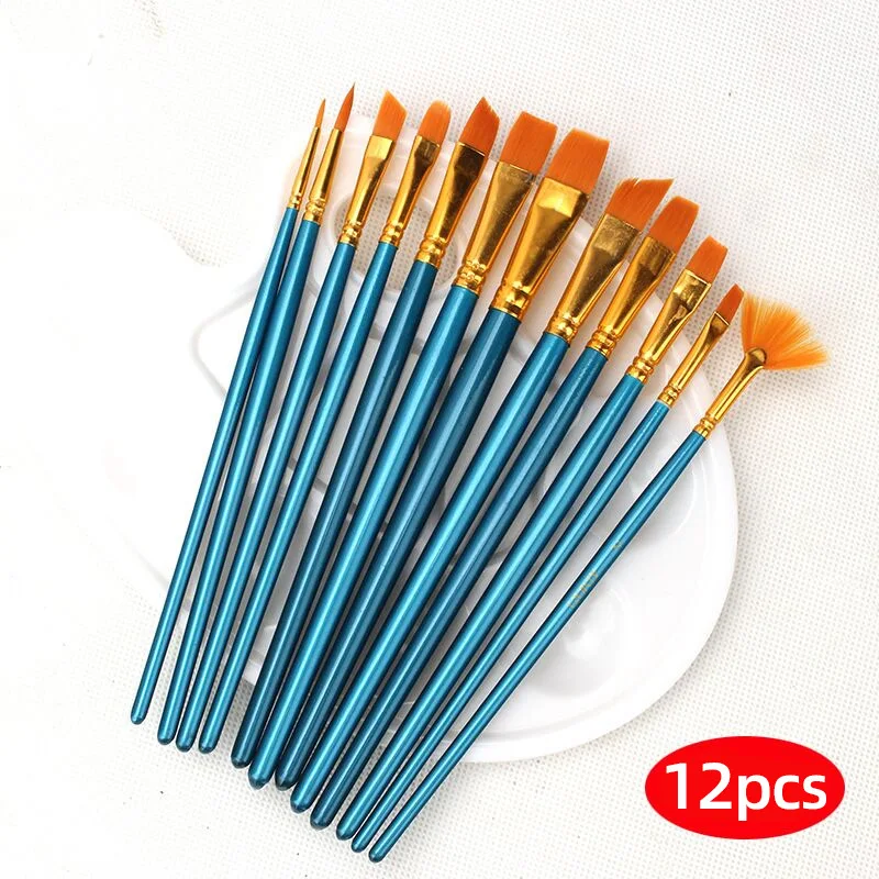 12 Pcs Nylon Hair  Watercolor Painting Brush For Artist And Student With Palette