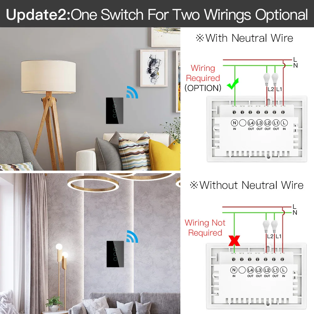  Умный настенный сенсорный выключатель ZigBee без нейтрального и живого + провода конденсатора SmartLife Tuya Alexa