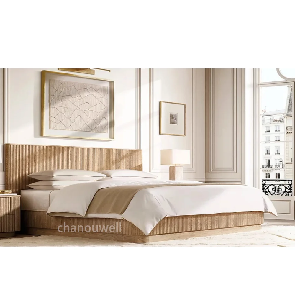 Vintage Style Rustic Design Bedroom Furniture Solid Oak Wood All-weather Bed For Home Living Bedroom Sleeping