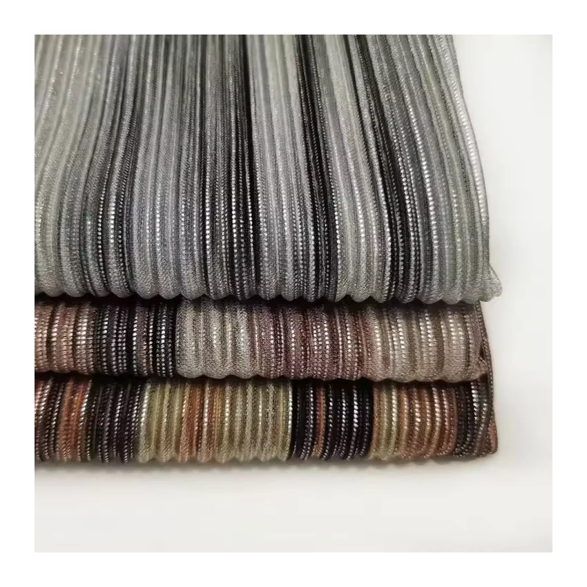 High quality 50D FDY paper print foil polyester clothes fabric pleated lot cheap price For Women Clothes