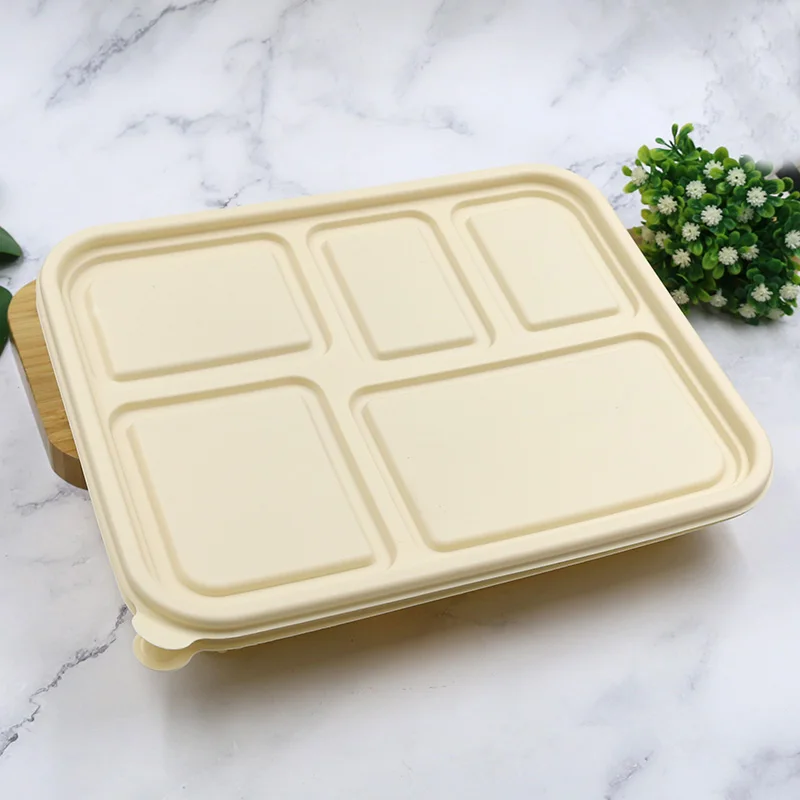 5 Compartment Takeaway Bento Lunch Box Corn Starch Disposable Compostable Food Packaging Container Snack Boxes With Lid