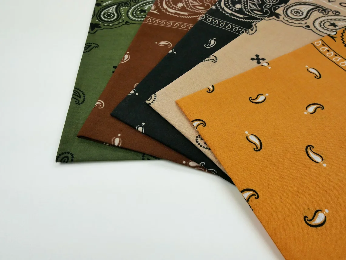 Factory Double Sided Silk Screen Custom logo printed polyester / cotton head scarf paisley bandana