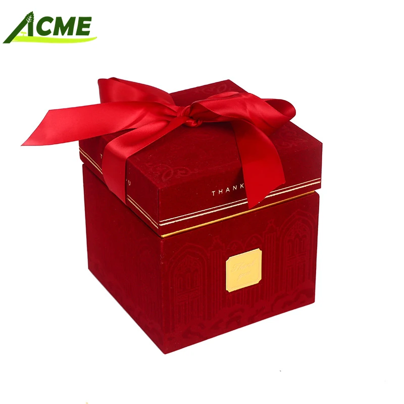 Custom High-End Plush Velvet Bow Gift Box Birthday gift box for Cosmetics Wedding Candy Gifts