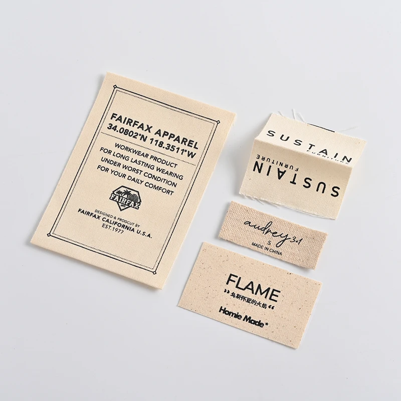Custom Straight Cut Organic Cotton Fabric iron on labels Clothing Center Fold Printed Labels 100% cotton sew on clothing labels