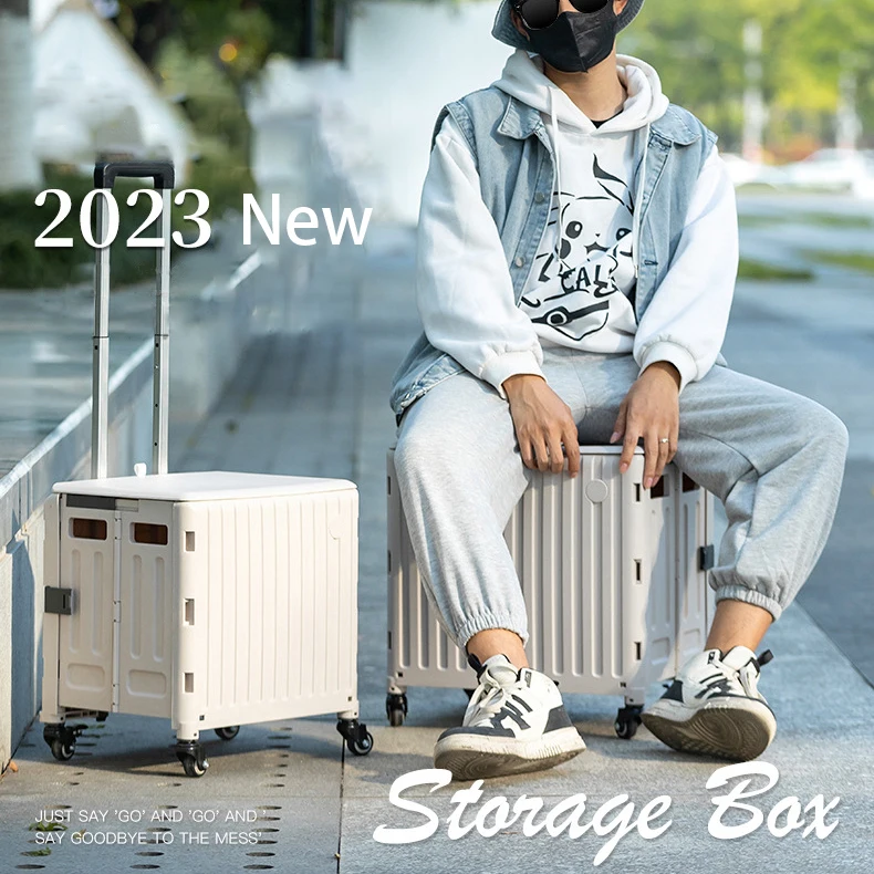 Shopping Cart Plastic Foldable Trolley Popular Luggage Box Storage Carts New Style Custom Logo Folding Customized Logos 50kg
