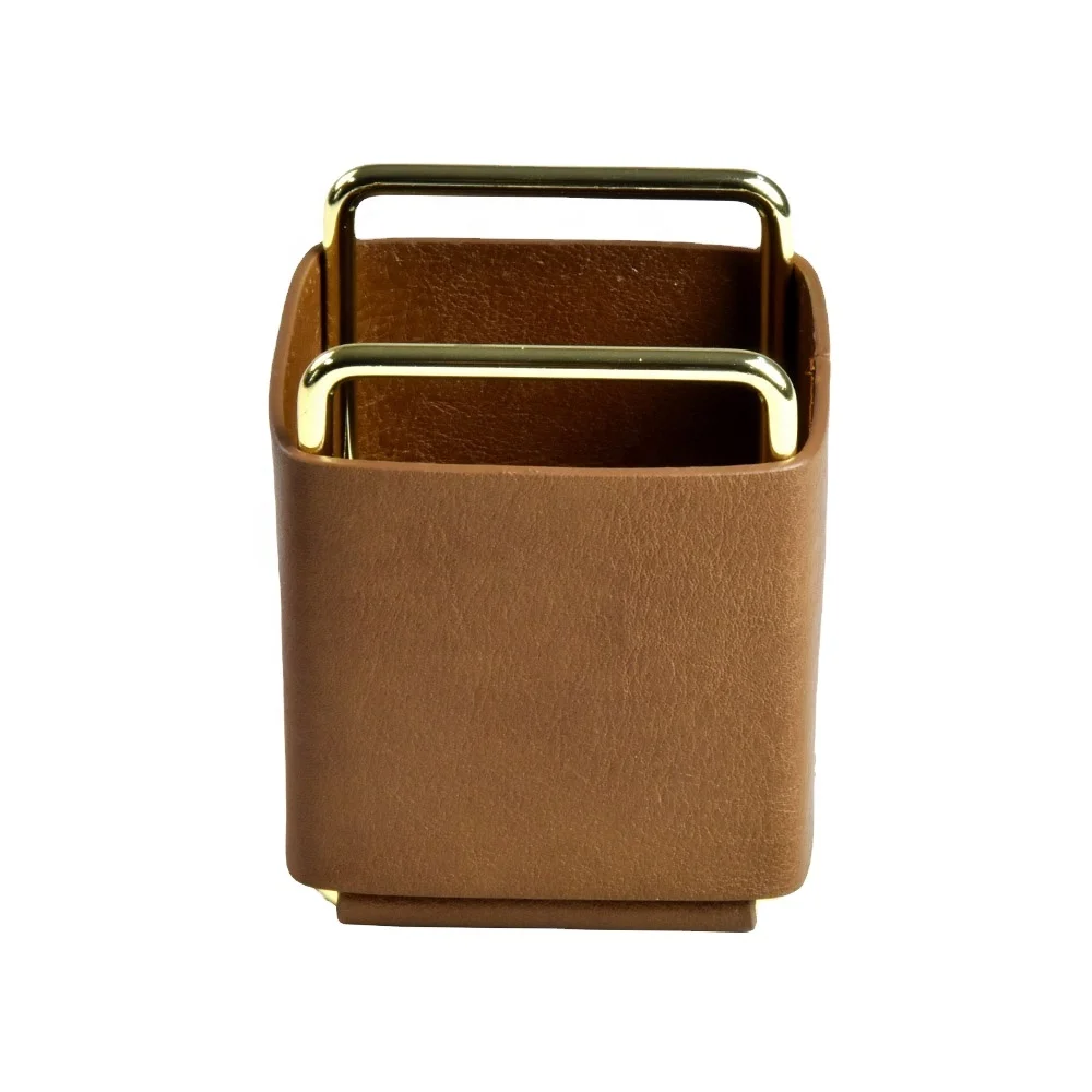 New Design Hot Selling Modern Office Home Desktop Leather Pen Holder Custom Logo