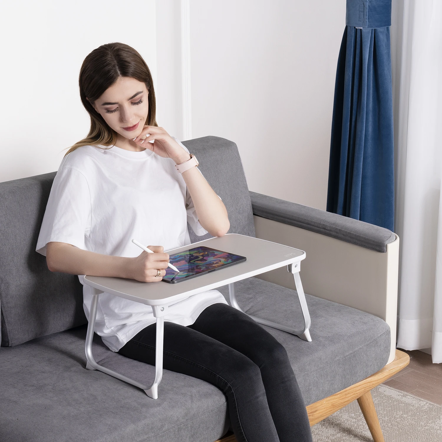 Ergonomic Adjustable bed tray table with folding legs Portable Large Space Study Desk Notebook Table For Sofa bed