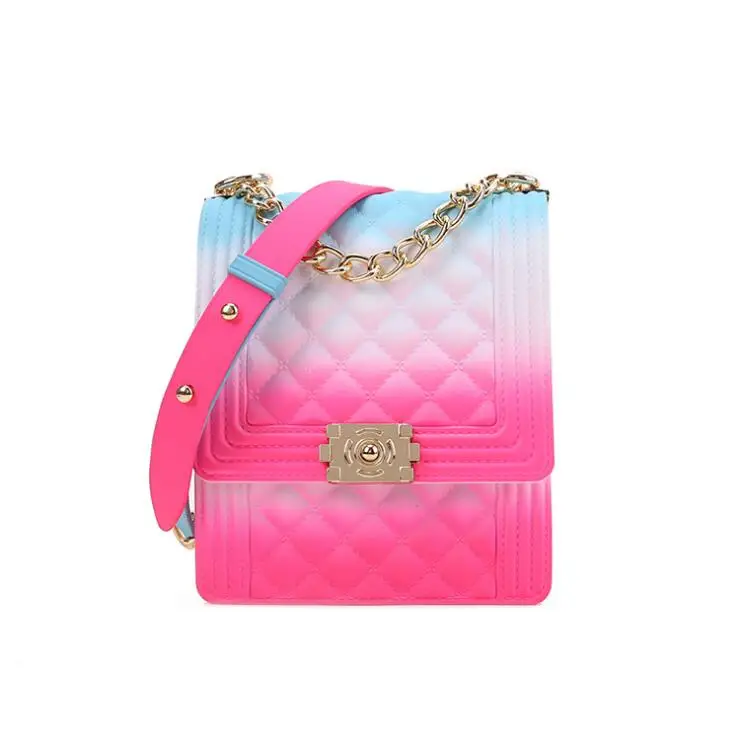 2020 China designer wholesale purse cross body bags women Pvc chain bag sling bag rainbow jelly candy purses