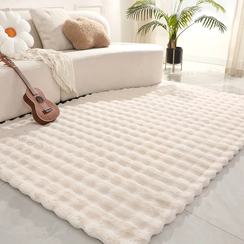 Soft Cozy Plush Fluffy Super Soft Rabbit Faux Fur Rug Carpet Jacquard Faux Rabbit Fur Rug for Couch Bed Sofa Chair Living Room