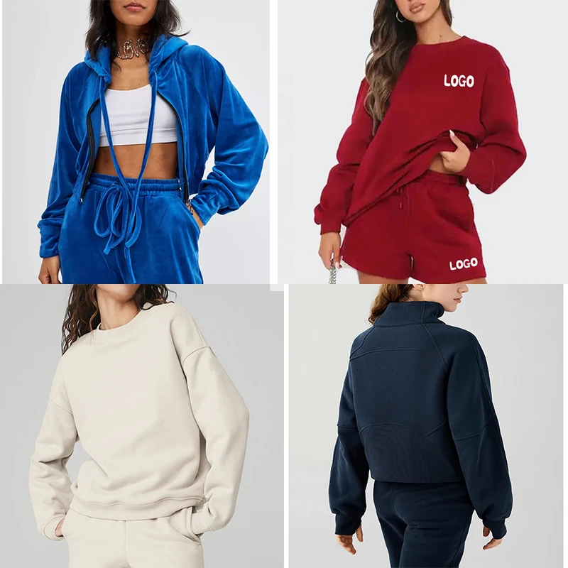 2024 Custom Logo Womens Spring Must Have Fleece 2 Piece Cargo Sweatpants And Hoodies Sets Fleece Tracksuit Women