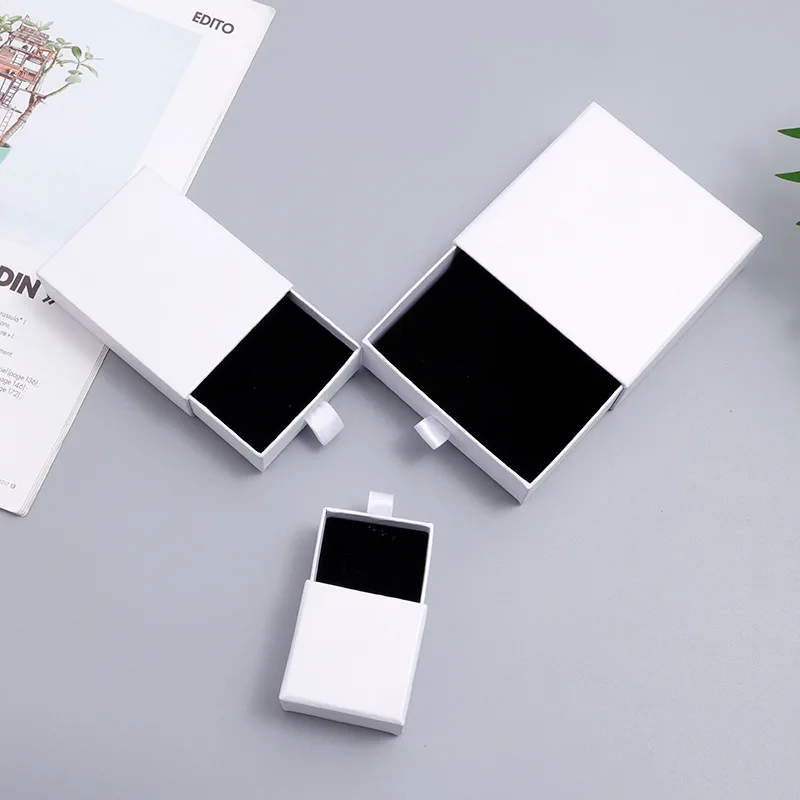 Professional Custom Jewelry Ring Necklace Packaging Boxes Kraft Paper Drawer Sliding Out Black Paper Jewelry Gift Box With Logo