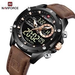 New Arrival NAVIFORCE 9208 Genuine Leather Strap Auto Date Analog LED Digital Quartz Watches For Men