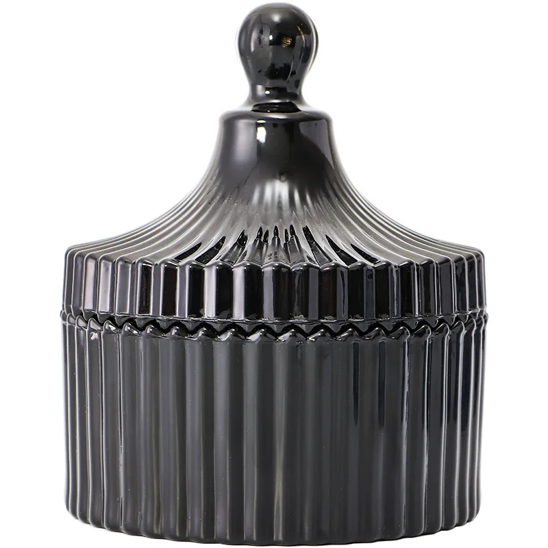 Embossed glass candlestick aromatherapy Mongolian packaging jewelry crystal empty cup transparent round container