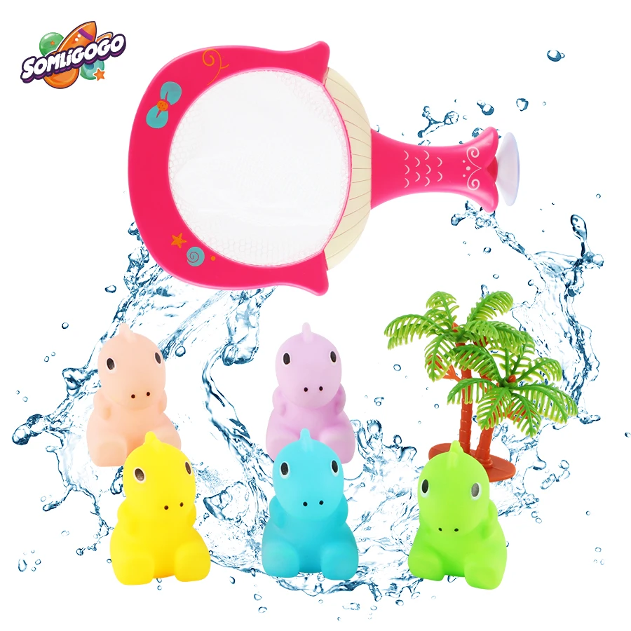 SL 6pcs Water Play Baby Infant Soft Fishing Bath Toy Set With Floating Animal And Catch Net