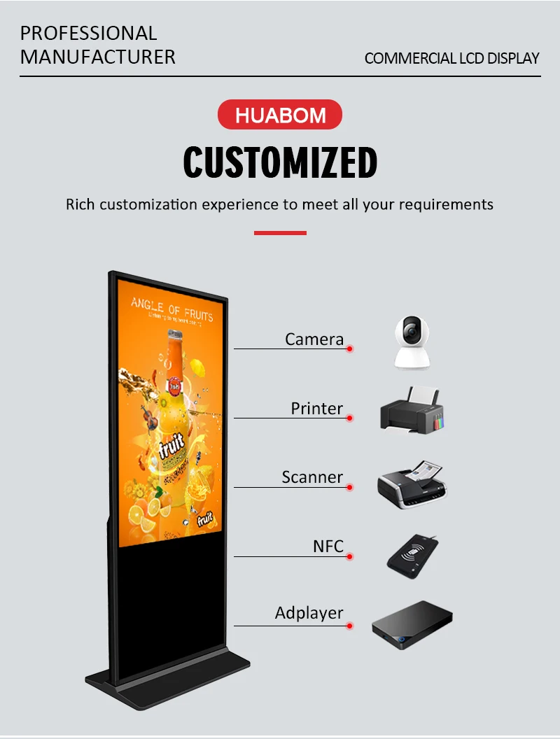 55/50/43 inch ultra thin multi media lcd digital signage totem advertising screens kiosk advertising 4+32g touch screen kiosk