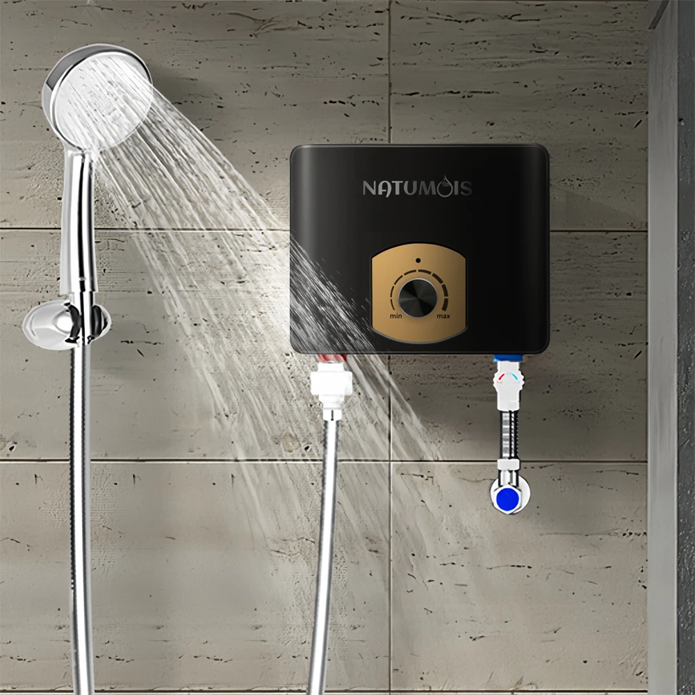 Compact Electric Water Heater 3500W-5500W Instant Knob Style Mini Over Temp Protection for Safe Showers