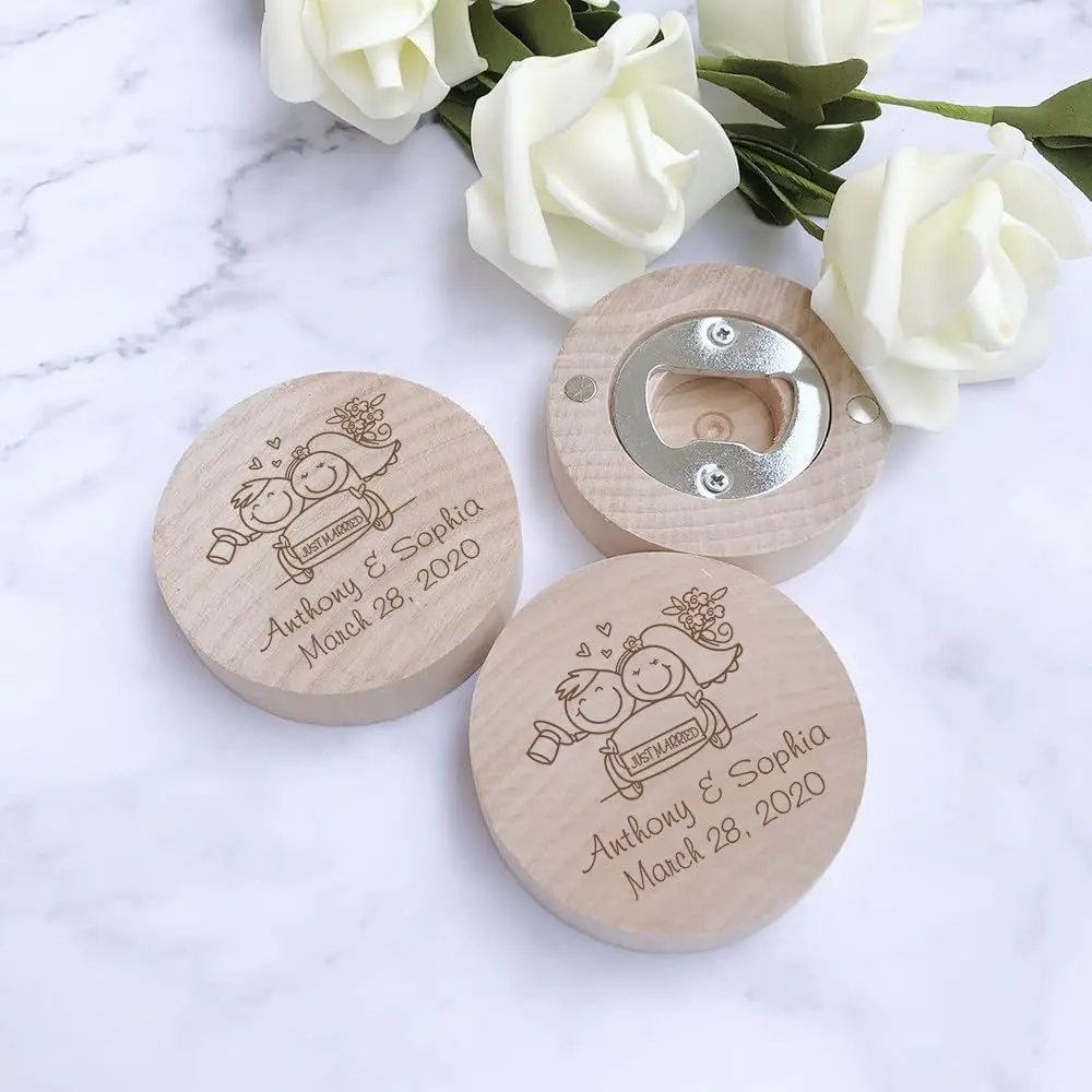 Personalized Wedding Favor Bottle Opener Fridge Magnet Wooden Magnetic Bottle Opener Party Favor Wedding Gift Souvenir For Guest