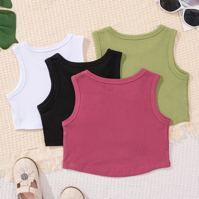 TONGYANG Kids Girl Solid Color Vest Toddler Kids Girls Dance Tank Tops Crop Top Summer Racerback Soft Sleeveless Dance Tops