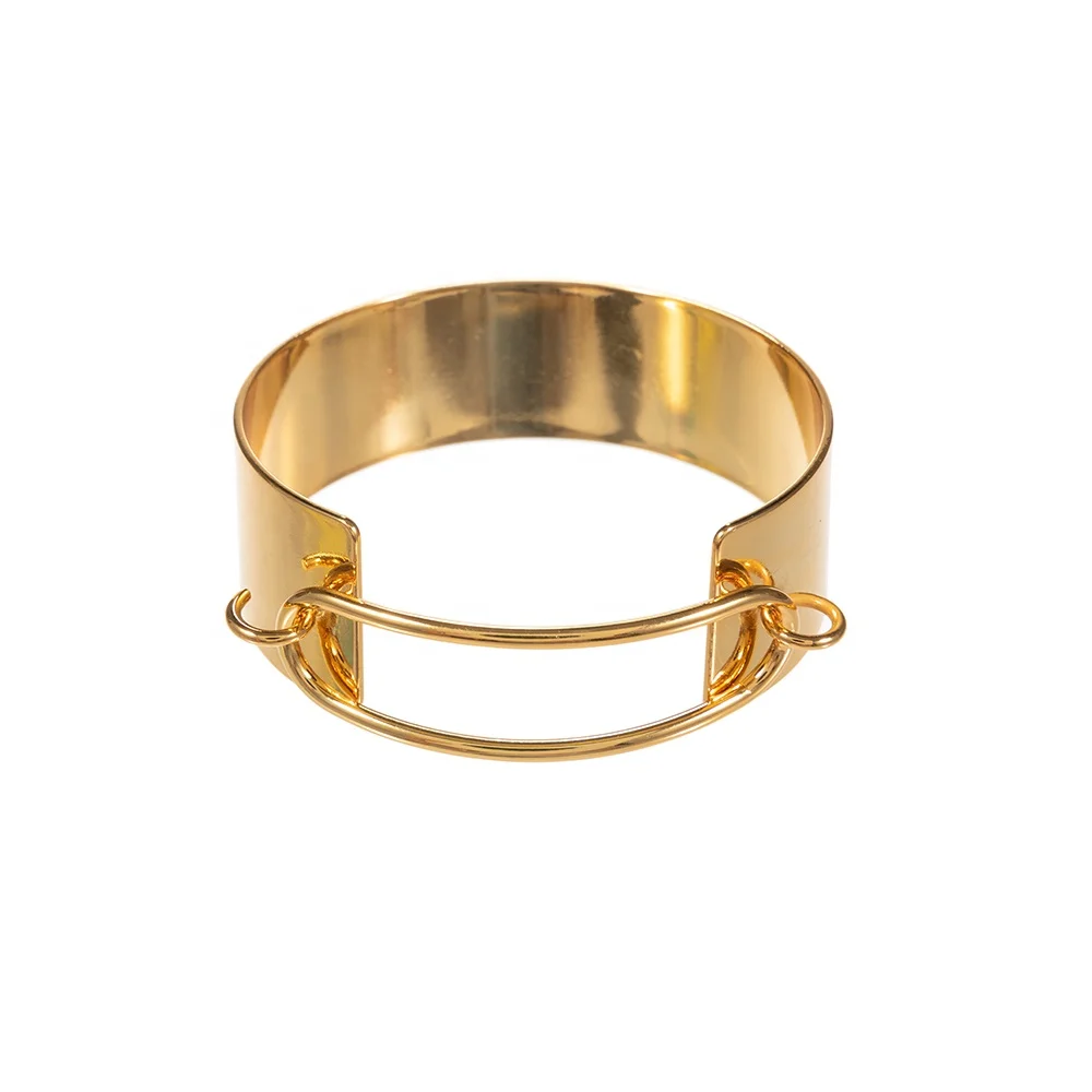 Copper wide band unique door lock link 18k pure saudi gold bangles bracelet for women jewelry