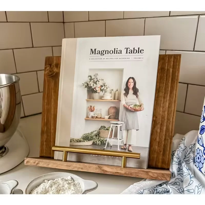 Kitchen Wooden Cookbook Stand Recipe Book Holder with Wood Cutting Board Design Cookbook Holder for Countertop Display