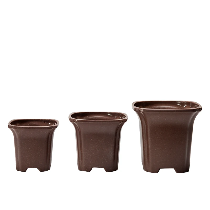 YICAI Biodegradable Square Bamboo Fiber Flowerpot Imitate Purple Sand Material Eco-friendly Decoration Flower Pot