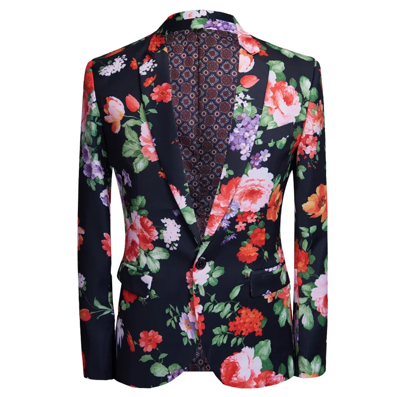 
PYJTRL Men Retro Vintage Floral Print 2 Pieces Set Suits Club Bar Evening Party Stage Singer Costume Slim Fit Jacket and Pants 
