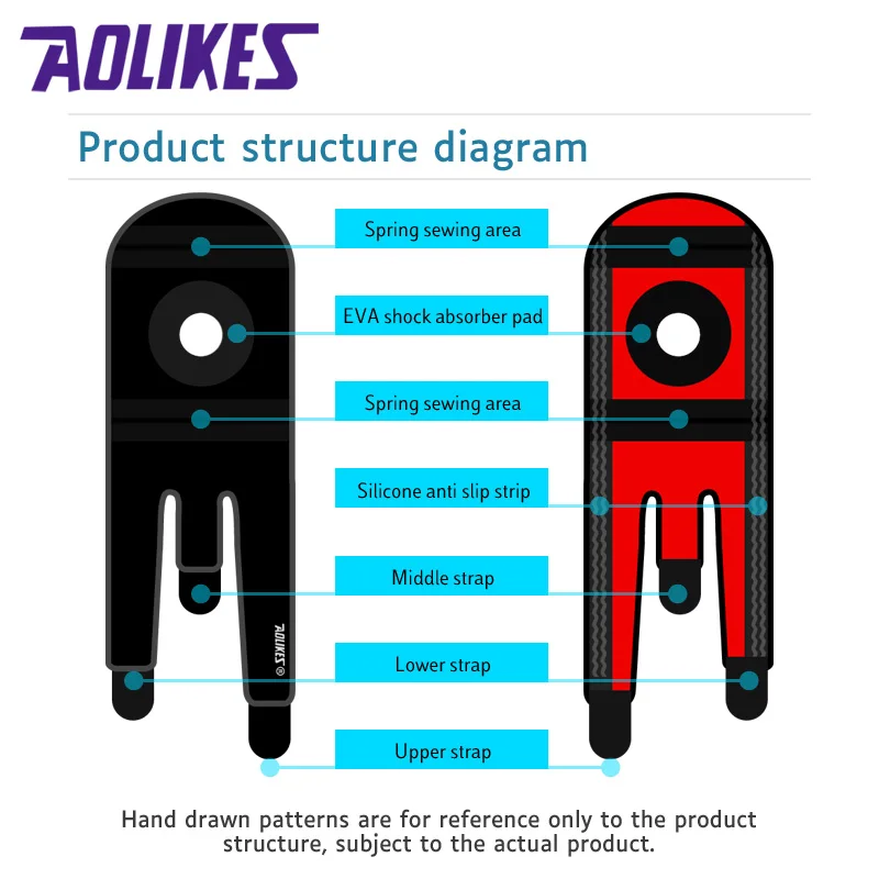 Aolikes Adjustable Compression EVA Open Patella Knee Brace Thin Nylon and SBR Material Leg Support for Sports and Fitness