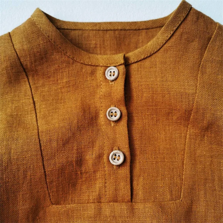 Summer blast linen comfortable breathable Kids Jumpsuit triangle bag butt button neck short sleeve  baby romper