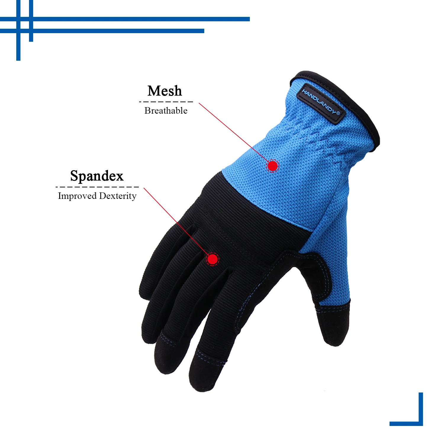 PRI Blue Foam Padded Vibration-resistant High Visibility Mechanical Touch Screen Construction Safety Gloves to Work EN388 CN;FUJ