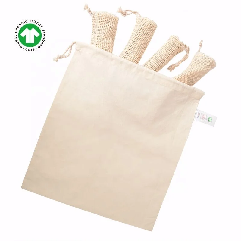 Sopurrrdy eco friendly reusable rice vegetable and fruit drawstring organic cotton muslin produce bag