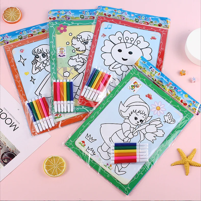 Customized Watercolor painting book early childhood coloring puzzle graffiti paper sheet with pens