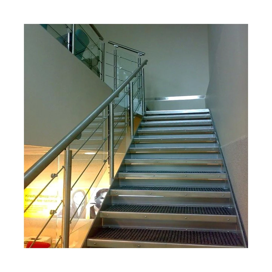 Prima Straight Single Steel Stair Center Beam Straight Staircase Cable Railing Stringer with Wooden Step Design