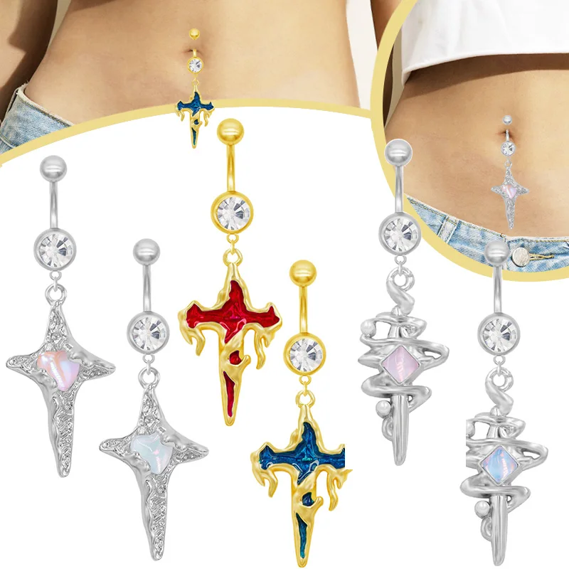 Gaby Halloween punk cross belly button tattoo designs bottom piercing nail ring wholesale navel piercing for women