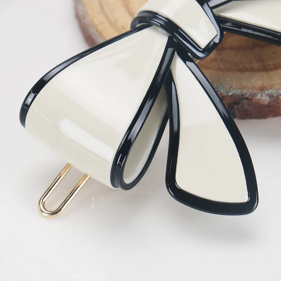 KL French Style Classic Small Knot Bow Spring Simple Color Light Plate  Exquisite Acetate  Hair Pin Clip Accessories