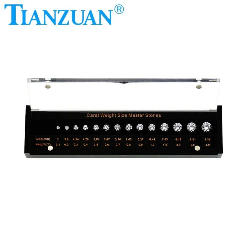 Black box 4C  diamond carat weight size master stone set   round shape  cz stone  cubic zirconia