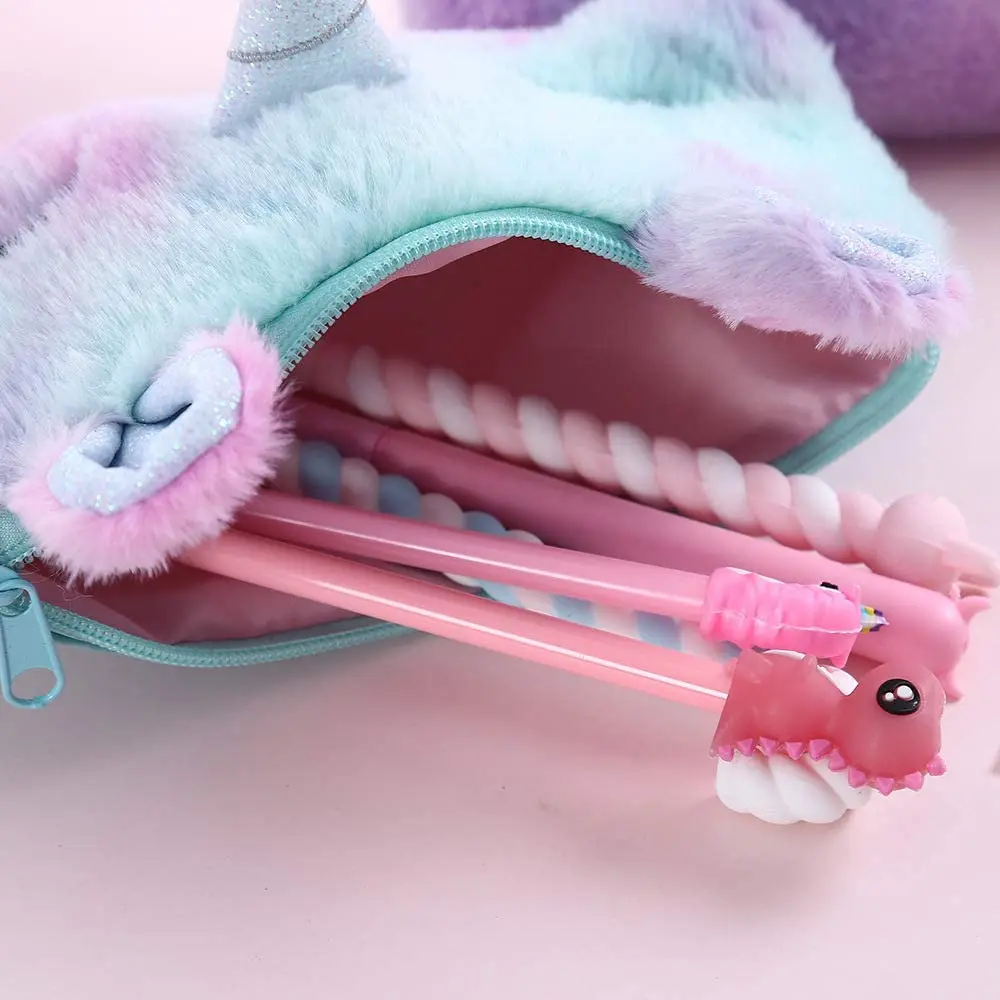 Soft pencil bag Unicorn animal pencil case faux fur  Cosmetic  pouch hand bag customized plush animal bag wholesale