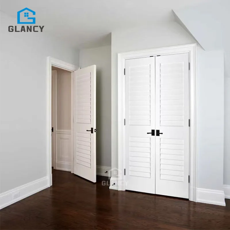 Hot Safe Folding Pvc Mdf Solid Wood Doors Pvc Interior Louver Door For Hotel